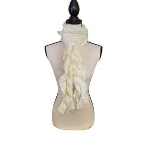 Coldwater Creek Womens Scarf Ruffled Knit Ivory White Lightweight Minimalist